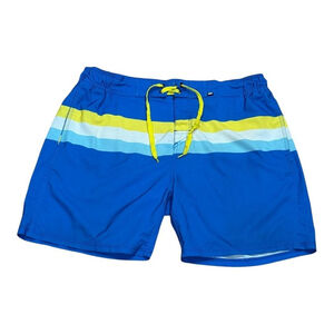 Projek Raw Swim Trunks Mens Large Blue Yellow Striped Drawstring Board Shorts